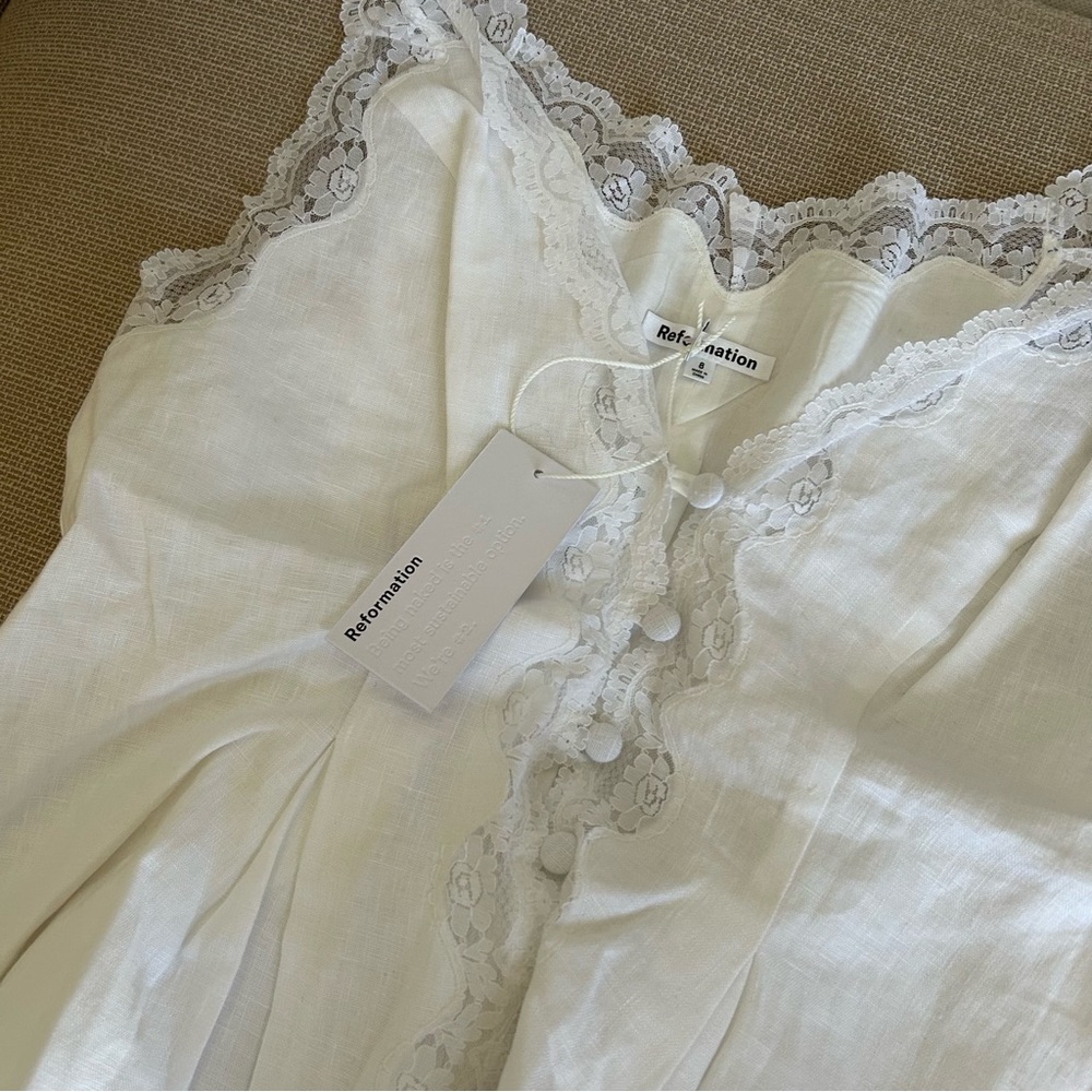 BEST NWT Reformation Josefina Linen Top White Ivory French Summer Vacation - Picture 6 of 12